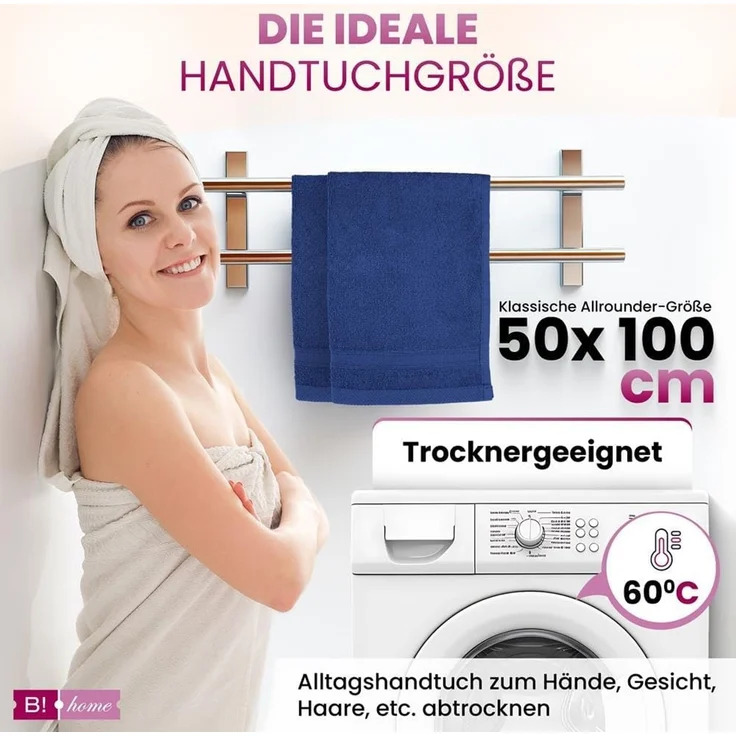4er Set Handtücher Plain dunkelblau 50x100 - Farbe: Dunkelblau, Größe: 50x100 – Bild 6