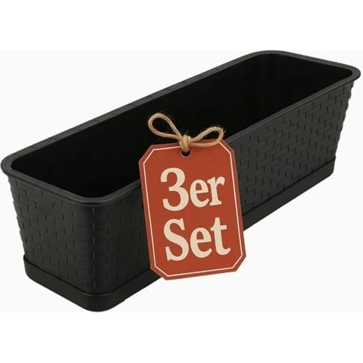 BigDean Blumenkasten mit abnehmbarem Untersetzer Anthrazit 80 cm lang - Balkonkasten (Set, 3 St, Blumenkasten + Untersetzer), Erhöte Ablauflöcher, Stilvoll, Wetterfest, Moderne Optik – Bild 1