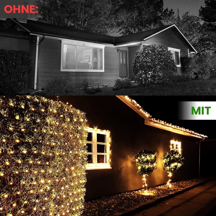 Gartenpirat LED-Lichternetz flexibel 3x2 m 4x2 m oder 3x3 m 200 LED warmweiß mit Timer-Funktion Lichterkette Netz Beleuchtung außen innen – Bild 4