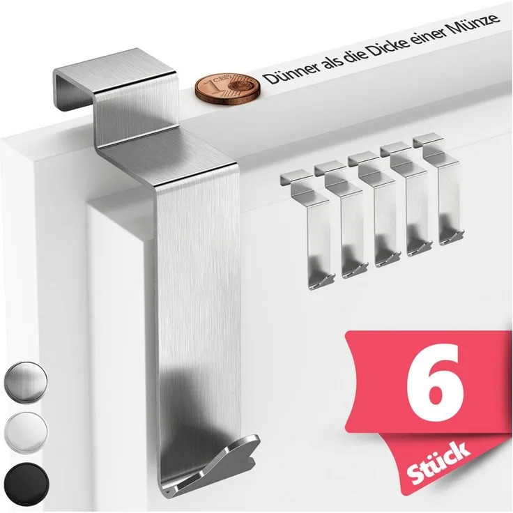 Lindenstein Türhaken Türhaken Innenseite Premium, Türen, (Packung, 6-St, 6), Ohne Bohren, rostbeständig, formstabil, belastbar