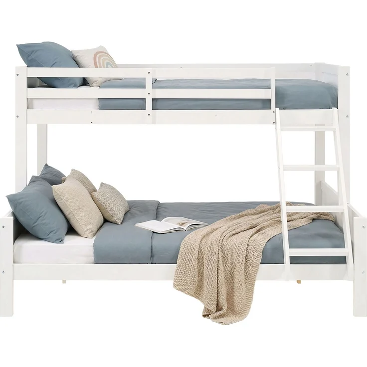 Etagenbett 90x200 und 140x200 mit Matratzen Kinder Jugendbett Hochbett Weiß Holz inklusive Matratzen – Bild 9