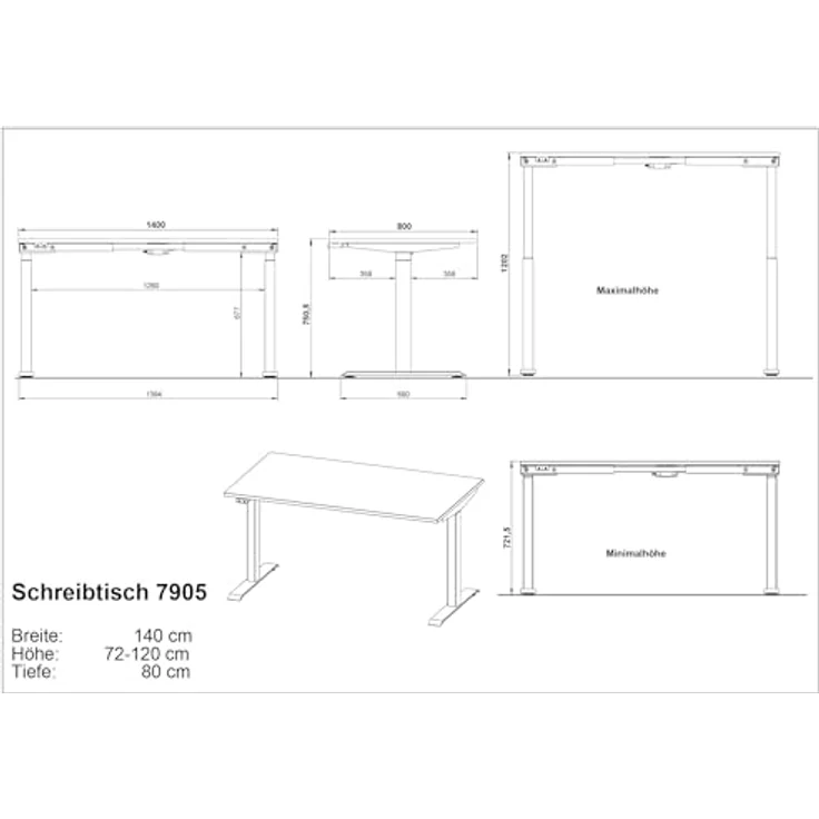Germania Schreibtisch 7905-630, in Kaschmir/Schwarz, EL. höhenverstellb, 140 x 120 x 80 cm (BxHxT) – Bild 3