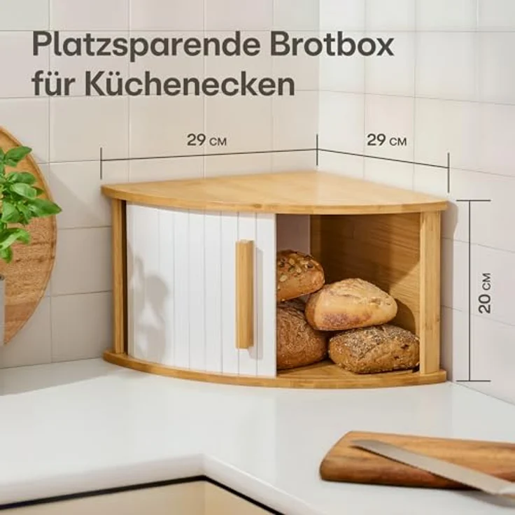Praknu Brotkasten HAUPT Eckbrotkasten, Bambus, Holz, (Einzelartikel, 1-tlg, Nein), FSC®-zertifiziert, platzsparendes Eckformat, Schiebetür beidseitig – Bild 3