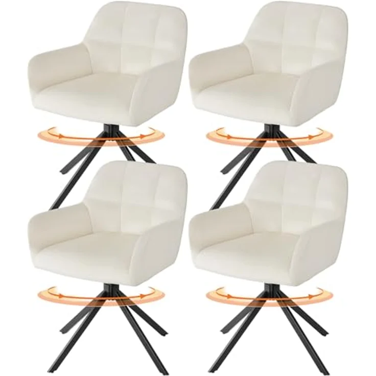 Sweetcrispy Esszimmerstuhl 4er Set, 360° Drehstuhl Esszimmer, Küchenstuhl, Samt Schminktisch Stuhl, bis 120 kg belastbar, Sessel mit Armlehnen Stahlbeine, Schreibtischstuhl für Arbeitszimmer, Beige – Bild 2
