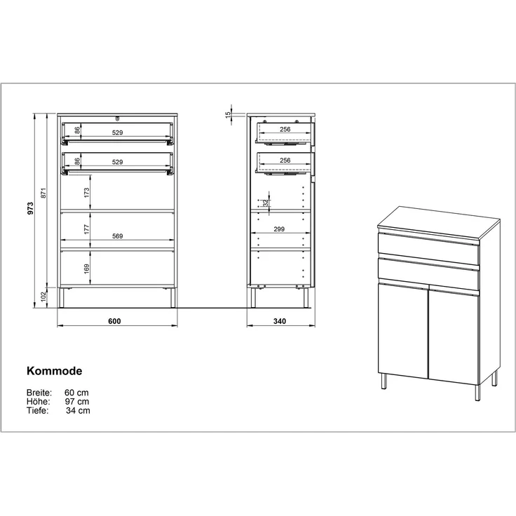 Germania Kommode 4332-559 GW-Torrance, in Weiß/Eiche, mit Türdämpfung, 60 x 97 x 34 cm (BxHxT) – Bild 10