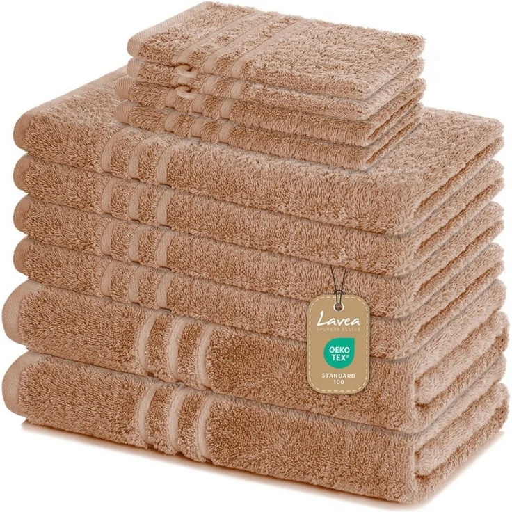 Lavea Handtuch Set Elena, Duschtücher, Handtücher, Gästetücher, Waschhandschuhe, 100% Baumwolle (Set, 10-St), Frottierserie, weich & saugstark, pflegeleicht, 500 g/m² Frottier