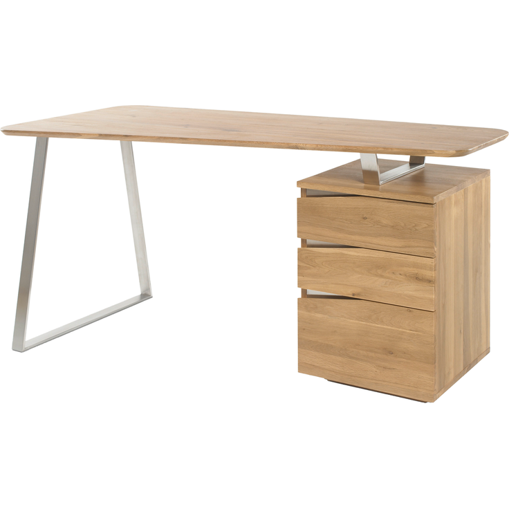 Wohn Schick TORI Schreibtisch 67x150,Tischplatte: Asteiche massiv geölt,Gestell: Edelstahloptik - H 75 cm x T 67 cm x B 150 cm