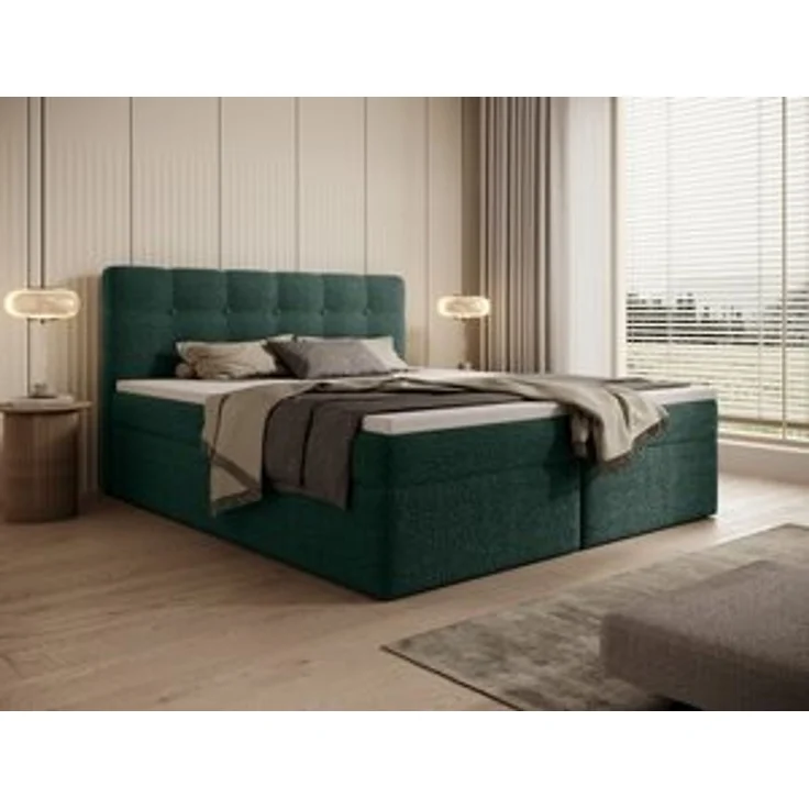 thematys Boxbett Luxus mit Bettkasten 160x200cm, mit Bonnellfederkernmatratze H3, Bouclé/Velours, mit Stauraum, mit 3 cm Topper, Grün (Frotte 11), Art.-Nr. S0WGG0ANWJU – Bild 7