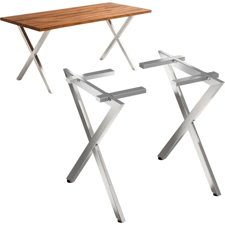 DanDiBo 2x Tischbeine Edelstahl 72 x 68 cm Tischgestell Höhenverstellbar 96678 Tischfüße Möbelfüße Tischkufen Esstisch Beine