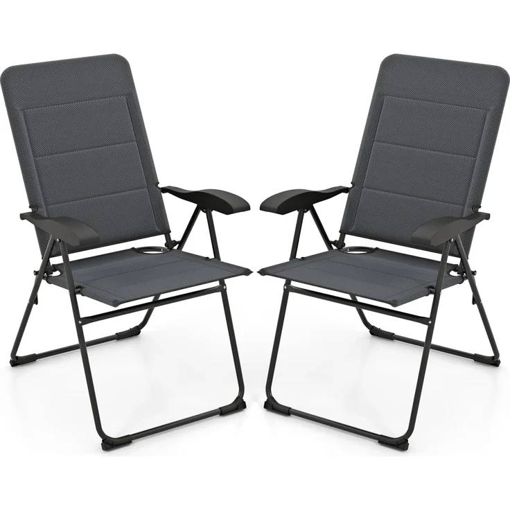 2er Set Gartenstühle mit 7-fach Verstellbarer Rückenlehne Klappstühle Balkonstühle Grau – Bild 1