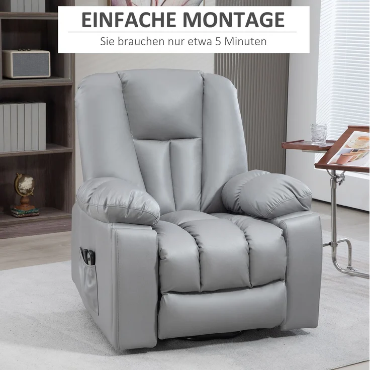 Fernsehsessel mit Aufstehhilfe und Massagefunktion, 94x96x106 cm, Dunkelgrau – Bild 7