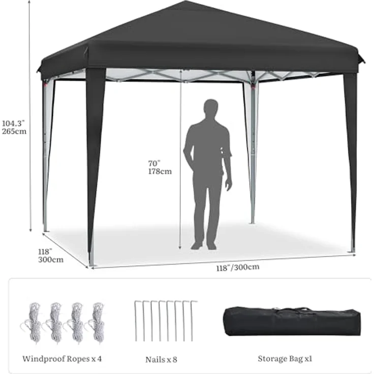 YITAHOME 3X3Meter Outdoor Pop Up-Pavillon mit Seite Faltpavillon, Wasserdichter Faltbarer Gartenpavillon Für Alle Jahreszeiten Camping Pavillon Anti-uv Mit Kostenlosen Höhenverstellbaren Party Märkte – Bild 3