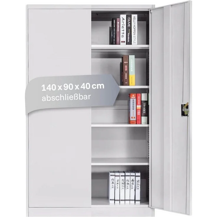 LagerZwei Aktenschrank Stahlschrank 140x90x40 cm (1-St) 3-fach verriegelt, 4 höhenverstellbare Böden, Flügeltüren 130° – Bild 1