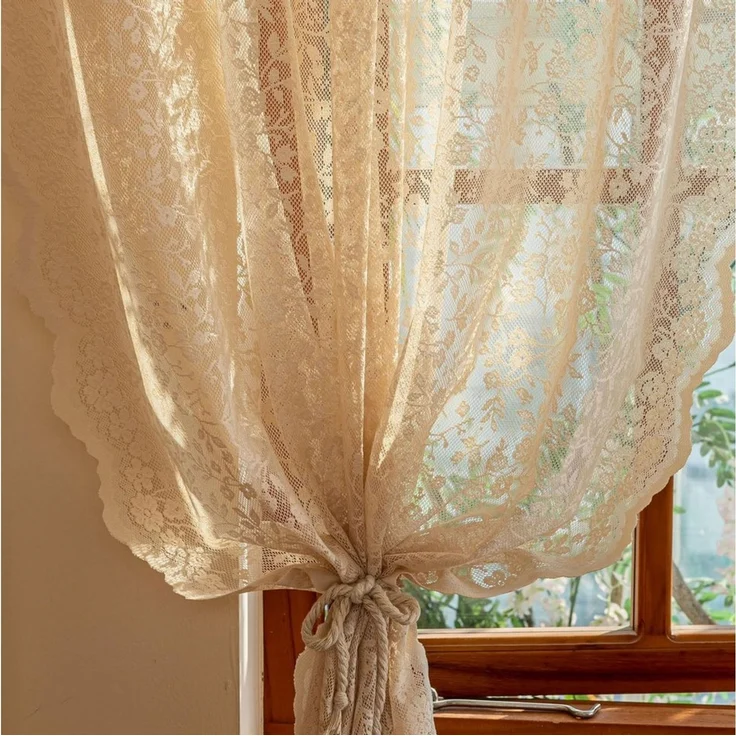 Diwzbyn Gardine Vintage-Spitzenvorhang, lichtdurchlässiger Vorhang mit Blumenmuster, geeignet für Schlafzimmer, Wohnzimmer und andere Wohnraumdekoration – Bild 3