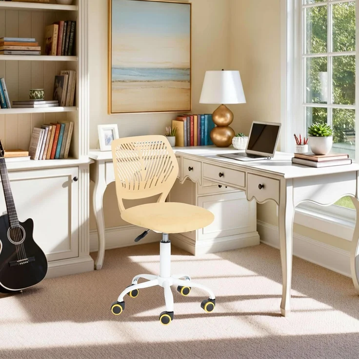 FurnitureR Schreibtischstuhl, ergonomischer Drehstuhl ohne Armlehnen, höhenverstellbarer Bürostuhl mit Rollen, komfortabler Arbeitsstuhl für Home Office, Schlafzimmer und Arbeitszimmer – Bild 2