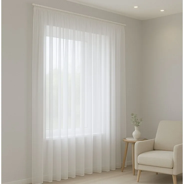 Gardinen by Justyna Gardine Gardine Voile Weiß mit Kräuselband und Bleiband (1 St), Kräuselband, halbtransparent, Fertiggardine,(Raffverhältnis 1:2),Halbtransparent,Pflegeleicht,Store
