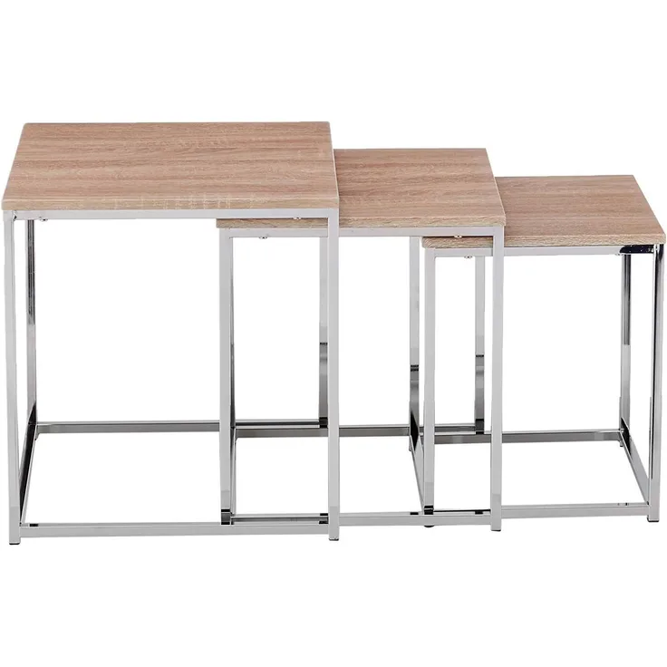 HAKU Möbel Beistelltisch 3er Set - eiche hell - H. 36/39/42cm x B. 29/34/39cm - HAKU-33083