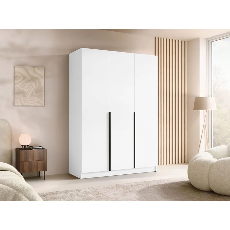 Mirjan24 'Cikzori' Kleiderschrank mit Einlegeböden und Kleiderstange, 3-türig, Laminatplatte, 215 x 58 x 150 cm, Weiß / Schwarz, ohne Spiegel – Bild 2