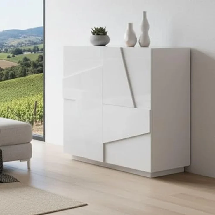 Dmora - Kommode Raoul, Küchen-Sideboard mit 2 Türen, Wohnzimmer-Buffet, 100 % Made in Italy, 81 x 44 x 86 cm, glänzendes Weiß, – Bild 2