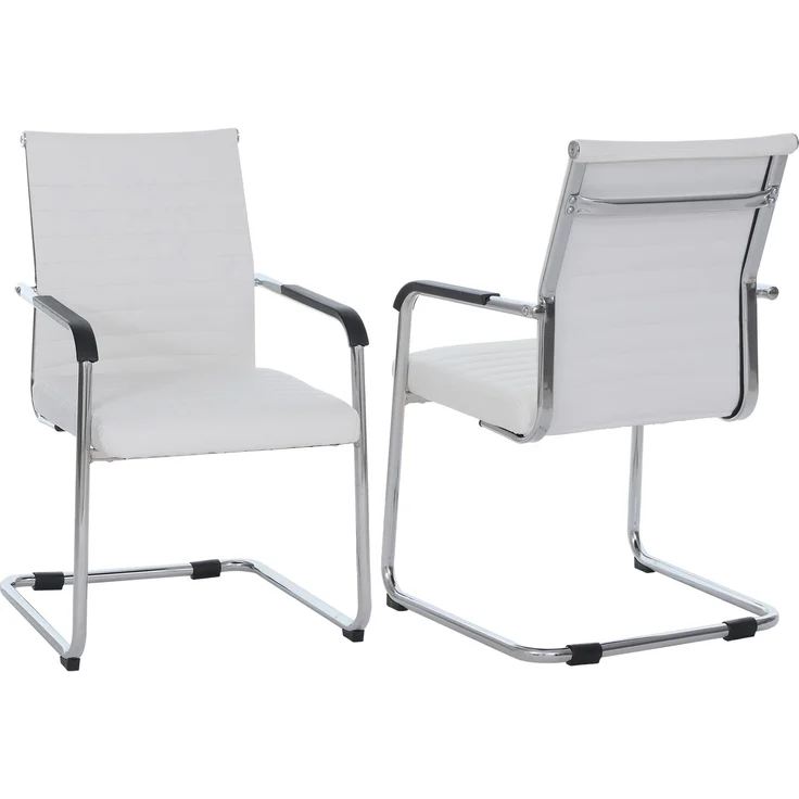 2er-Set Besucherstuhl HWC-Q85, Konferenzstuhl Freischwinger, Metall Kunstleder 280 g/m² ~ weiß – Bild 1