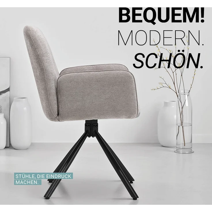 Esszimmerstühle Drehbar Set 4 Stühle für den Esstisch Drehstuhl mit Armlehne Stoff Grau Polsterstühle Sessel Modern – Bild 5