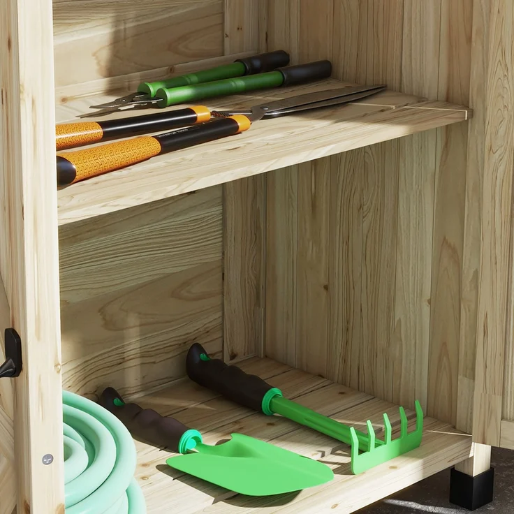 Umtopf-Tisch, Gartentisch, Schrank und Regale sowie Tablett mit rutschfesten Gleitern, 90,5 x 41 x 124,5 cm, Naturholz – Bild 10