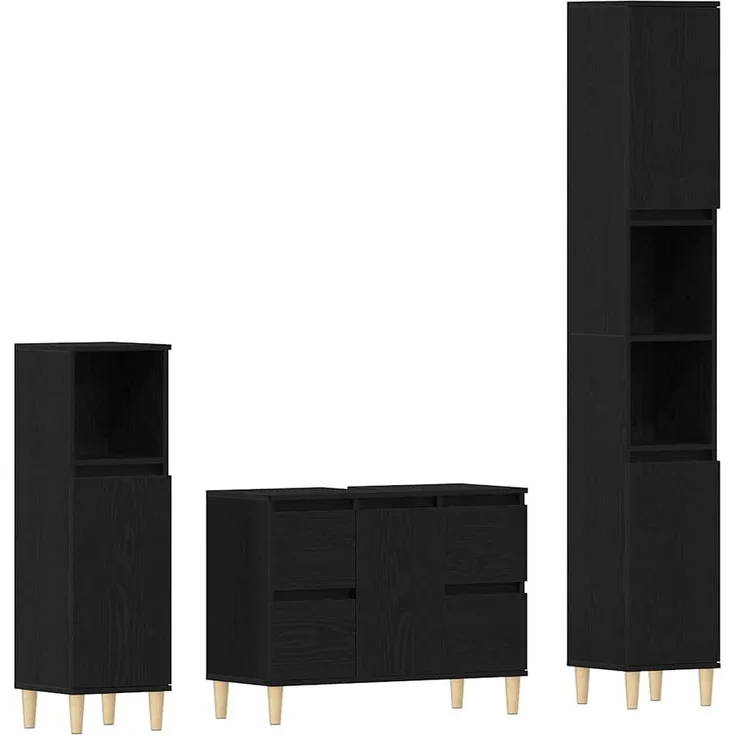 vidaXL Badezimmermöbel-Set Wandmontiert 3 pcs Schwarz Eichen-Optik 3333090