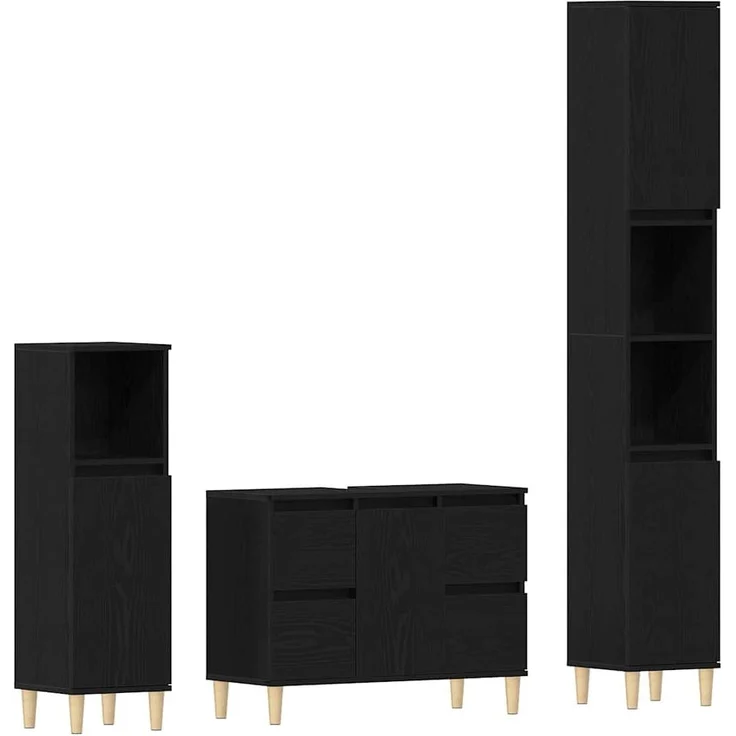 vidaXL Badezimmermöbel-Set Wandmontiert 3 pcs Schwarz Eichen-Optik 3333090 – Bild 1