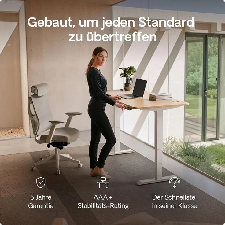 Desktronic Höhenverstellbarer Schreibtisch aus Bambus (120x60 cm) – Elektrisch höhenverstellbar mit flüsterleisem Dual-Motor & Touchscreen – Hohe Tragfähigkeit – Stehtisch HomePro – Bild 2