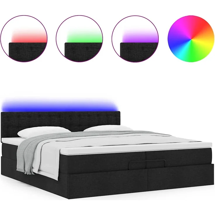 vidaXL Ottoman-Bett mit Matratzen & LEDs Schwarz 200x200 cm Stoff 3312501 – Bild 4