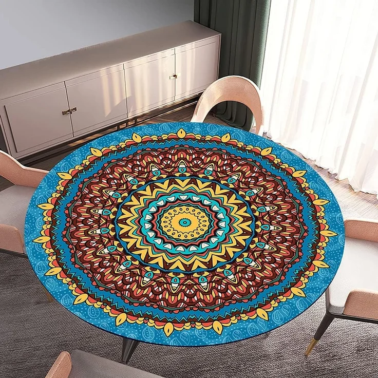 FANSU Runde Tischdecke Garten Abwaschbar, 3D Motiv Serie Polyester Fleckschutz Tischdecken Größe wählbar für Gartentisch, Outdoor in Kiche, Haushalt & Wohnen (Blaues Böhmen,150cm) – Bild 2