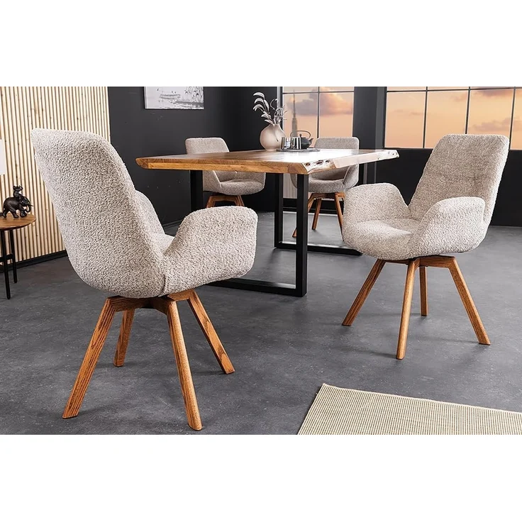 riess-ambiente Polsterstuhl BALTIC beige / natur (Einzelartikel, 1 St), Esszimmer · Bouclé · Eiche-Massivholz · mit Armlehne · 360° drehbar – Bild 4