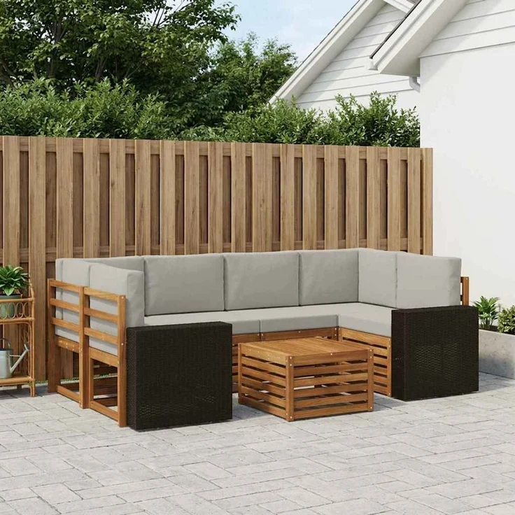vidaXL Outdoor-Sofagarnitur mit Kissen 7 pcs Natürlich und Hellgrau 3384092 – Bild 1