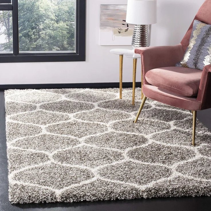 SAFAVIEH Zottelig Teppich für Wohnzimmer, Esszimmer, Schlafzimmer - Hudson Shag Collection, Hoher Flor, Grau und Elfenbein, 122 X 183 cm