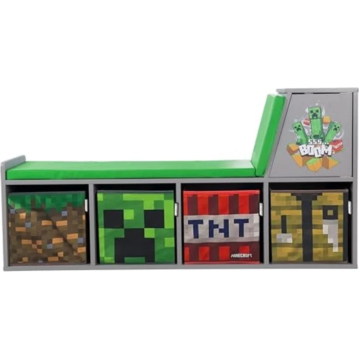 MINECRAFT - Sitzbank, Leseregal, Bank mit Sitzkissen und Stauraum, Kindermöbel mit buntem Design – Bild 4
