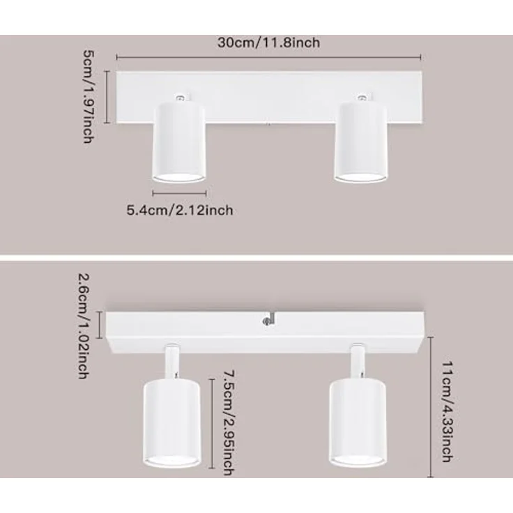 Ketom Deckenstrahler 2 Flammig LED Weiß, Schwenkbare GU10 Deckenleuchte für Küche, Wohnzimmer und Schlafzimmer, Einfache Installation, Rostfreies Matt Design – Bild 4