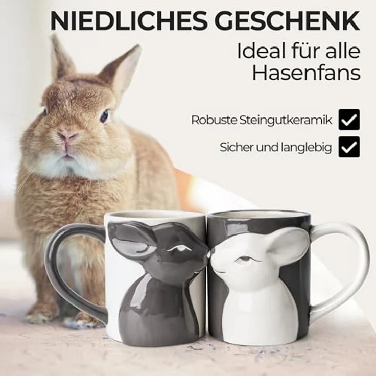 MiaMio Tasse Küssende Hasen Tassen Set (2 x 400 ml) Kaffeetassen Geschenkset, 2-tlg. – Bild 5