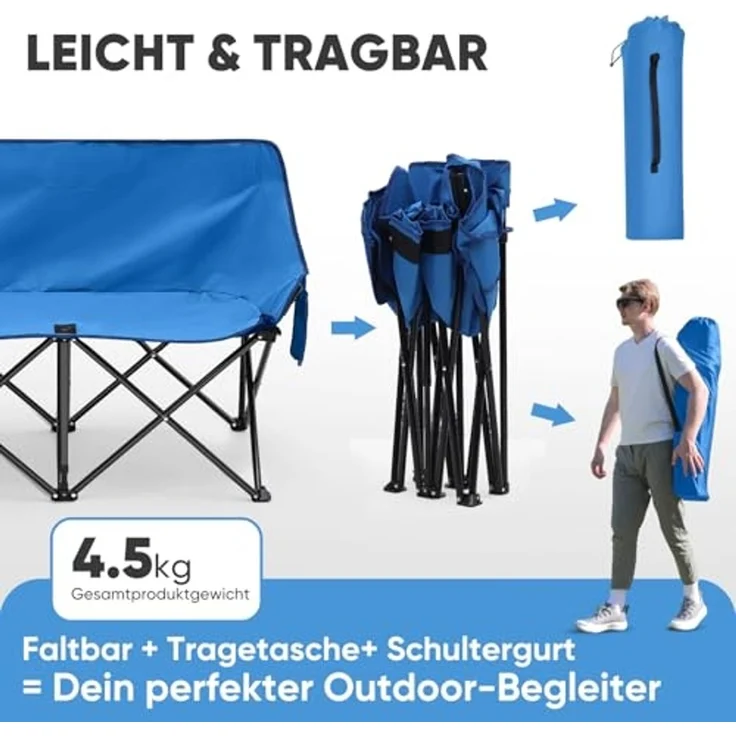 SUNULA Campingstuhl XXXXL Campingstuhl Faltbar 2 Sitzer Faltstuhl Camping Klappstuhl, Robust 2 Personen Klappstuhl für Outdoor, Balkon, Garten – Bild 6