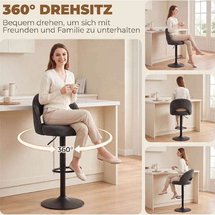 Barhocker 2er-Set, höhenverstellbar und drehbar, für Theke, Dunkelgrau--Dunkelgrau--110x48x49.5cm--YOUDENOVA – Bild 9