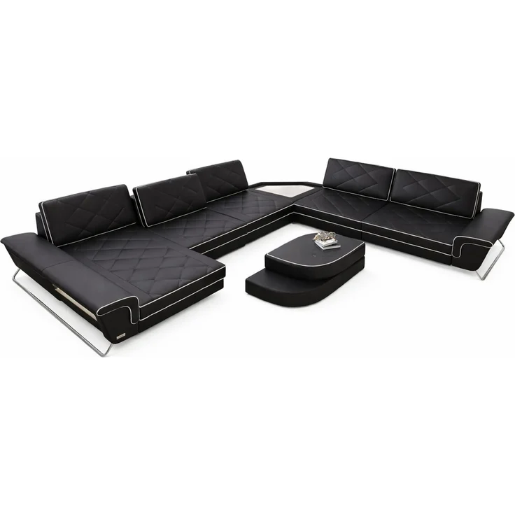 XXL Wohnlandschaft Ferrara – Leder Luxus - Kunstleder - schwarz-weiß - Links – Bild 1