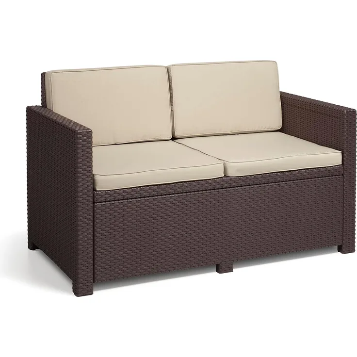 Allibert by Keter Gartenlounge Sofa Victoria, braun/taupe, 2-Sitzer, inkl. Sitz- und Rückenkissen, Kunststoff, flache Rattanoptik