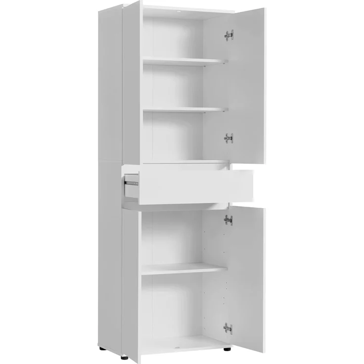 Home Collective Mehrzweckschrank Schrank 60 cm breit mit 4 Türen & Schublade mit 3 Einlegeböden 64x34x180 cm (BxTxH) Weiß – Bild 5