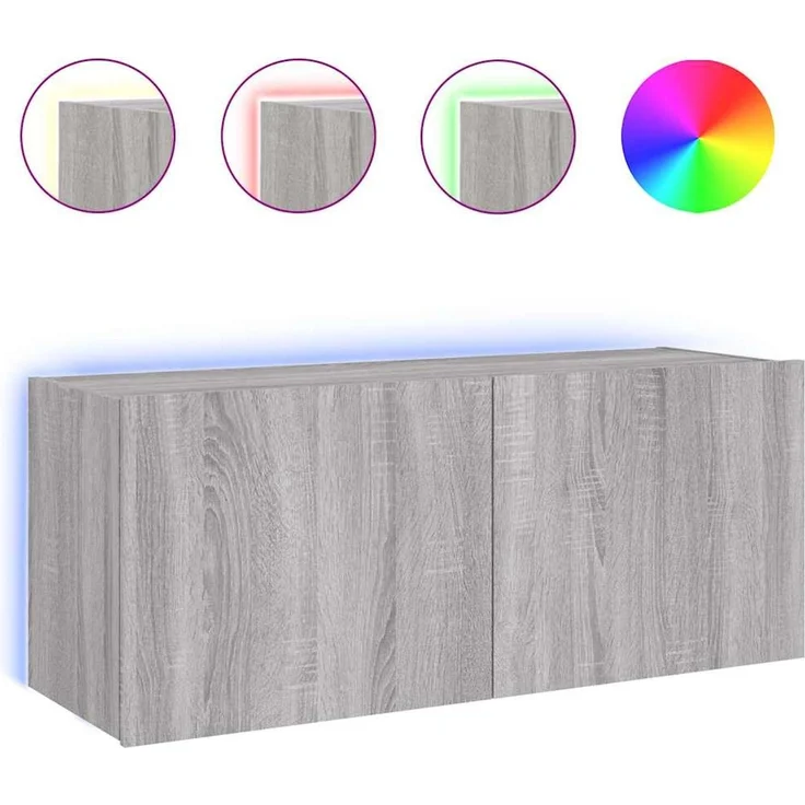 TV-Wandschrank, Fernsehschrank mit LED-Leuchten Grau Sonoma 100x35x41 cm – Bild 2