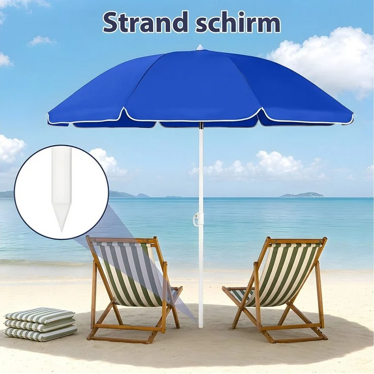 SUNULA Sonnenschirm Ø140/Ø160 cm Balkonschirm Rund Strandschirm mit Schutzhülle, LxB: 140x140 cm, 140 cm mit Knickfunktion, Höhenverstellbar, Leicht zu Transportieren – Bild 2