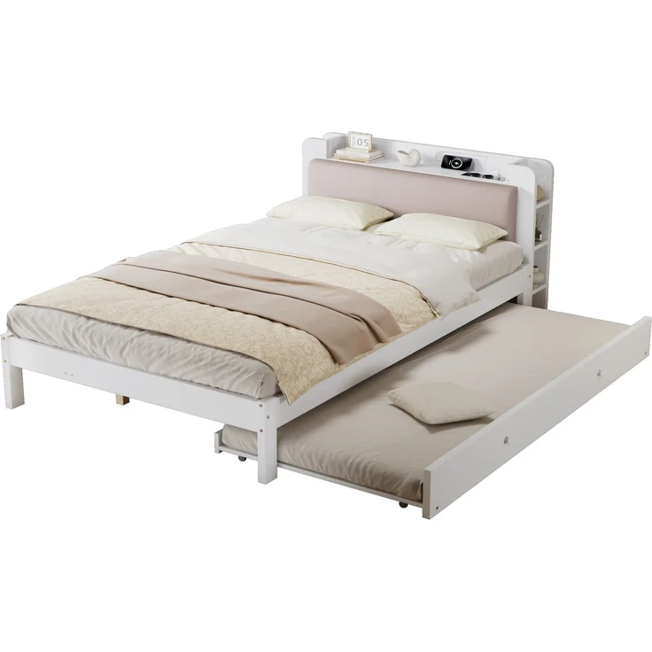 TavilaEcon Einzelbett Holzbett, Funktionsbett mit LED-Lichtleiste und gepolstertem Kopfteil weiß Liegefläche 120 × 200 cm – Modell N622D765960W – Bild 7