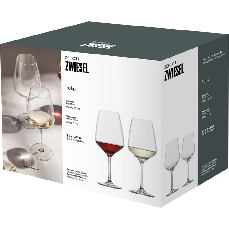 Schott Zwiesel 8er Gläserset Tulip, jeweils 4 Weißweingläser und Rotweingläser im Set, spülmaschinenfeste Tritan-Kristallgläser, Made in Germany (Art.-Nr. 124094) – Bild 1