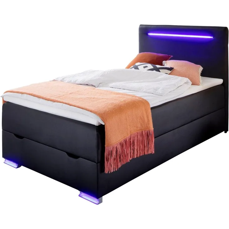 meise.möbel Boxspringbett Las Vegas, Füße und Kopfteil mit LED-Beleuchtung, mit Bettkasten und Topper