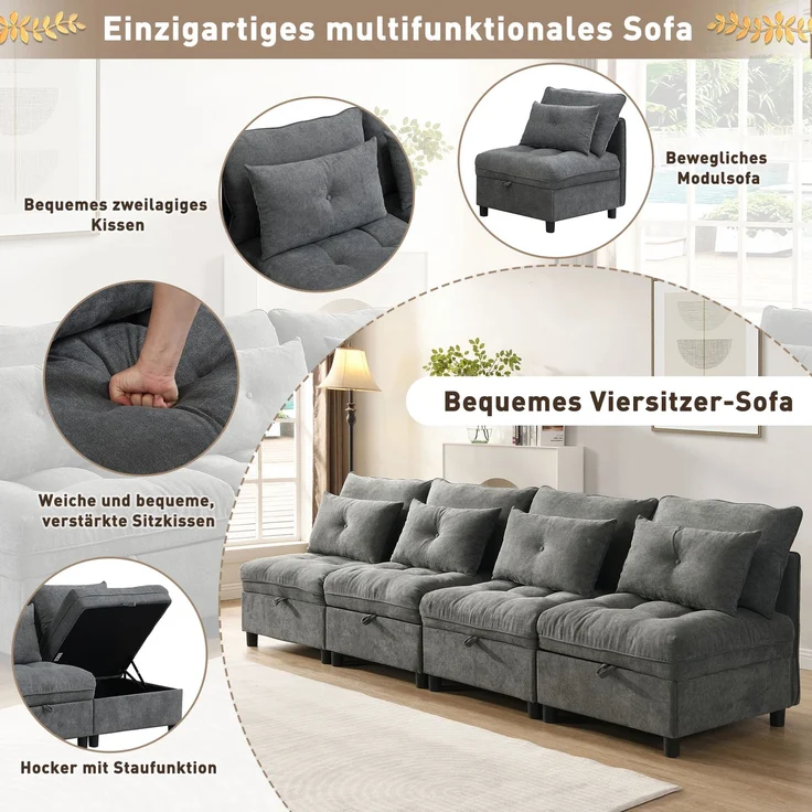 ZUBALIYA Wohnlandschaft, mit Stauraum, mit Chenille - Bezug, mit Samtbezug, mit Knopfheftung, modular aufgebaut – Bild 14