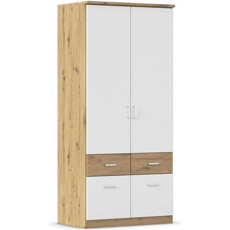 rauch Drehtürenschrank BREMEN, Alpinweiß, Artisan Eiche Dekor, 2 Türen, 4 Schubladen – Bild 3