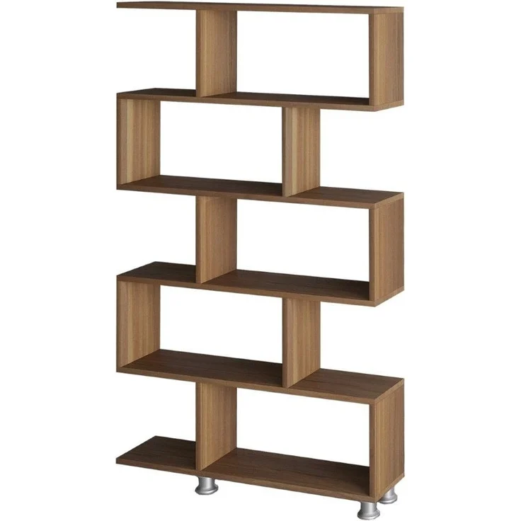 Calicosy 'NILÜFER' Regal mit 5 Etagen Deko Nussbaum H156 cm - Helles Holz – Bild 1